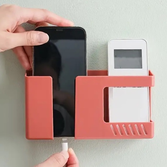 Set of 5 wall mounted dual compartment phone charging holder and remote storage - Picture 5 of 5